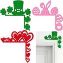 RattanView 3 Pcs Valentine's Day Door Corner Decor St. Patrick's Day Easter Door Frame Signage Wooden Sign Leprechaun Hat Rabbit and Eggs Home Funny Decor Party Decoration