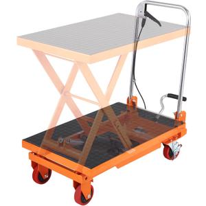 VEVOR TF15 Hydraulic Lift Table Cart, 330lbs Capacity 28.5" with 4 Wheels and Non-Slip Pad, for Material Handling and Transportation, Orange