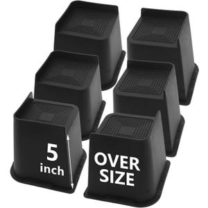 Bed Risers 5 inch Heavy Duty, 6 Pack Oversized Furniture Risers, Black Bed Lifts Risers for Table, Sofa, Chair, Couch, Desk, Bed Frame Risers Supports Up to 6,500 Lbs
