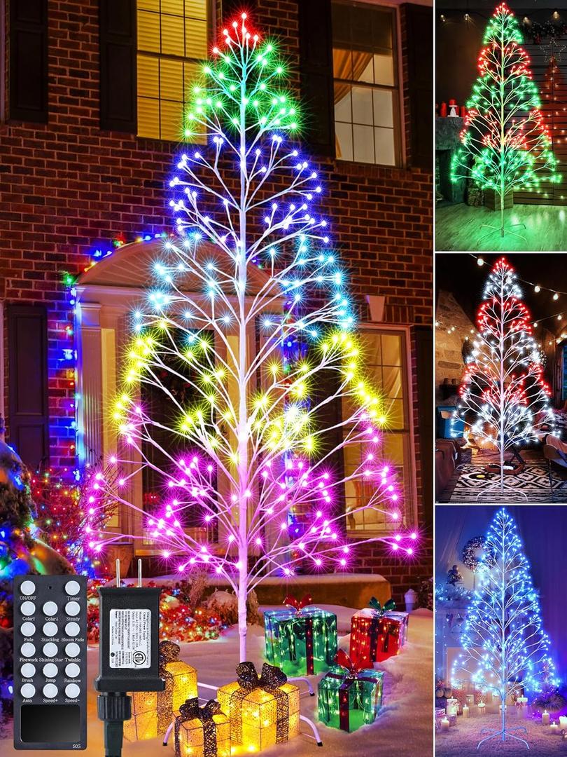 7.5ft Height Christmas Outdoor Tree Light - 336 LED Waterproof Artificial Christmas Decoration Lighted Outdoor Display with Remote Control+ Multi Mode+Memory+Timer Function (RGB)