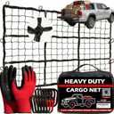 Heavy Duty Cargo Net for Pickup Truck Bed, 4'x6' Stretches to 8'x12' - 4"x4" Mesh 10mm Bungee Truck Bed Net with 12 Metal Carabiners, Anti-Slip Gloves & Guide for Trucks, SUV, Roof Rack
