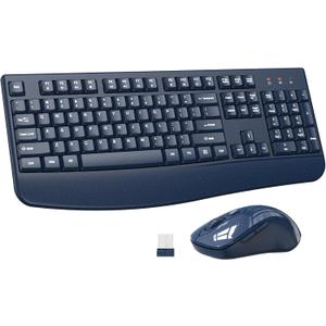 Wireless Keyboard and Mouse Combo, ULSOU 2.4G Full-Sized Ergonomic Computer Keyboard with Wrist Rest and 3 Level DPI Adjustable Wireless Mouse for Windows, Mac OS Desktop/Laptop/PC(Blue)