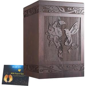 Cremation Urns for Human Ashes Adult Male Female, Wooden Carved Urns Box for Men Women Child, Pets Cat Dog Urn, Burial Funeral Memorial Urns for Ashes (Large, Walnut)