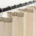 VOILYBIRD Beige Linen Shower Curtain, Farmhouse Bath Decor Slub Texture Neutral Elegant Long Shower Curtain with Hooks, 72 x 78