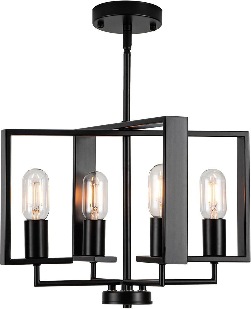 Modern Chandelier, 16.14'' Geometric Industrial Dining Room Chandelier Black Chandeliers Light Fixture for Farmhouse Living Room Entryway Kitchen Light (4 Lights, E26)