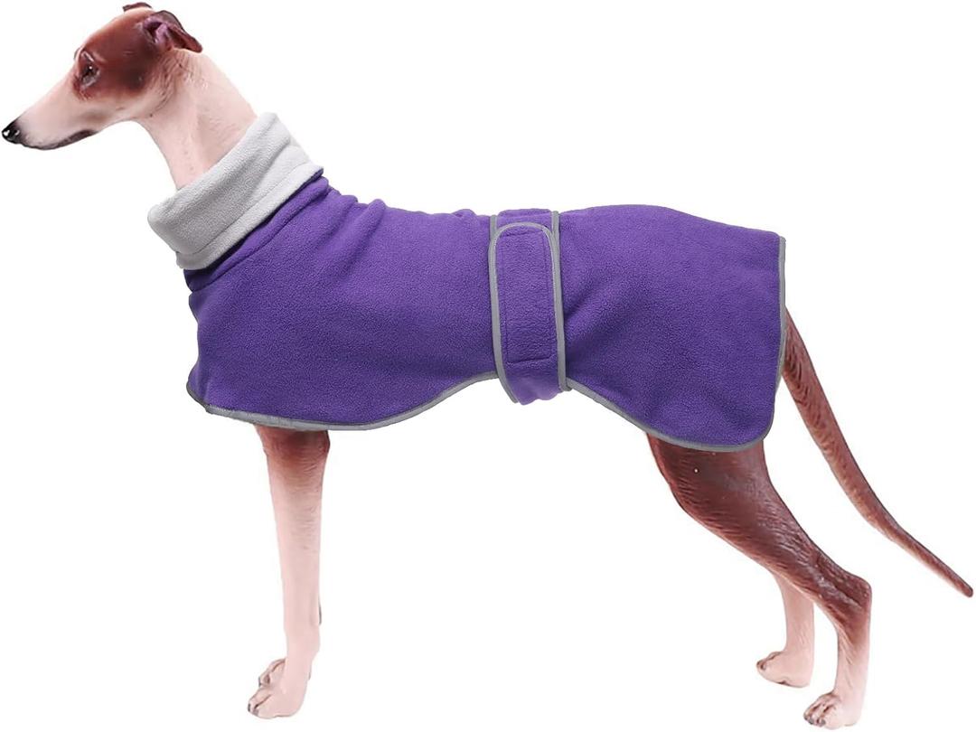 Geyecete Greyhound Cosy Fleece Jumper,Dog Winter Coat with Warm Fleece Lining,Outdoor Dog Apparel with Adjustable Bands-Purple-XL