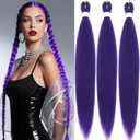 40 Inch Purple Braiding Hair Extensions Pre Stretched Synthetic hair extensions for Braids Hair Style Wig Halloween Costume Cosplay (Purple, 40 Inch (Packs of 3))