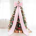 Giant Bow Decor Christmas Tree Topper Decoration Big Bows for Room Wall Backdrop 75x18 Inch Ribbon Tie for Wedding Christmas Fall Birthday Party Baby Shower Supplies(Pink,Satin)