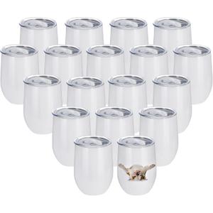 18 Pack Sublimation Wine Tumblers Blanks Stainless Steel Insulated Mug for Heat Transfer with Spill-Proof Sliding Lid for Coffee Cocktails Drinks 12oz