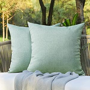 OTOSTAR Pack of 2 Decorative Outdoor Waterproof Throw Pillow Covers 18x18 Inch Garden Square Pillow Cases Outdoor Pillow Covers Cushion Case Patio Pillow Shells for Sofa Couch Tent Bench Decor (Mint)
