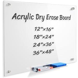 Acrylic Magnetic Dry Erase Board for Fridge,12X16 Clear Whiteboard for Wall,Frameless Magnetic Dry Erase Board for Kitchen,Office,Classroom,Includes Makers/Eraser/Maker Holder/Magnets.3040C