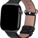 Fullmosa Leather Bands Compatible with Apple Watch Band 41mm 40mm 38mm 42mm 44mm 45mm 46mm 49mm Women Men for iWatch Series 11/10/9/8/7/6/5/4/3/2/1,Ultra3/2/1,SE3/2/1, 42mm 41mm 40mm 38mm, Black/Silver