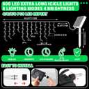 Retisee 65ft Green St. Patrick's Day Solar Icicle Lights for Outdoor Decor 600 LED Waterproof Irish Curtain String Lights Solar Powered Icicle String Light for Outside Indoor Yard Porch Hanging Decor