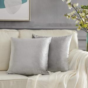 GIGIZAZA Decorative Throw Pillow Covers 16x16,Set of 2 Grey Square Couch Pillow Covers,Velvet Sofa Boho Cushion Pillows (16" x 16" (Pack of 2), Silver Grey)