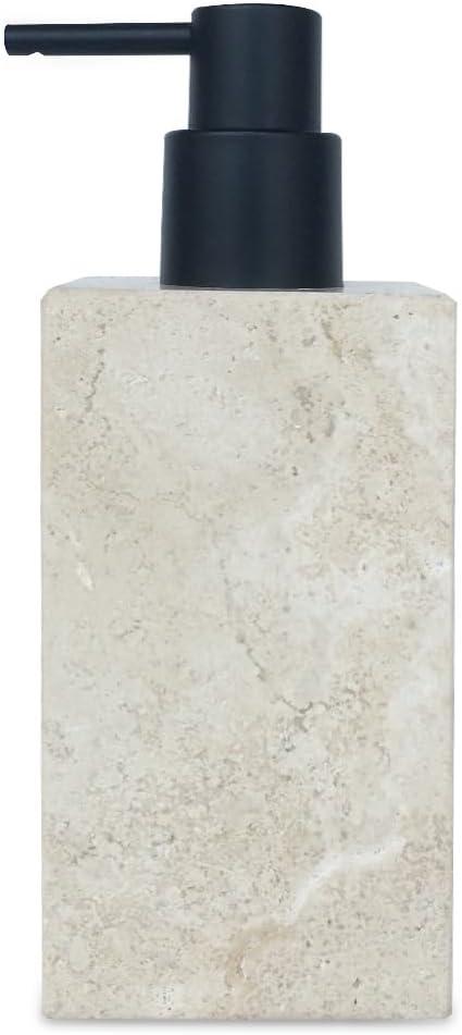 Marble Soap Dispenser Italian Imported Real Stone Hand Liquid Pump Bottle for Bathroom Countertop for Refillable Shampoo Laundry Dish Soap Lotion Dispenser (Champagne) 2.8x2.8x7.2 (DALISHI-01)