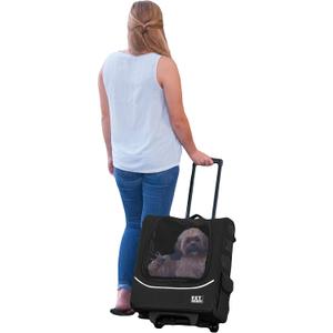 Pet Gear I-GO2 Pus Traveler Roller Backpack, Travel Carrier, Car Seat for Cats/Dogs, Mesh Ventilation, Included Tether, Telescoping Handle, Storage Pouch, Onyx