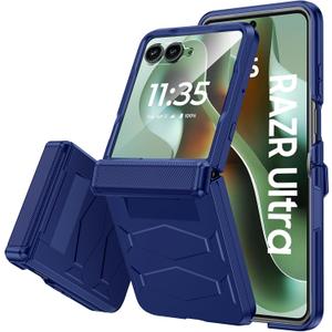 Vizvera for Motorola Razr Ultra 2025 Case with Hinge Cover,Built-in Screen Protector Shockproof All-Inclusive Smartphone Cover Wireless Charging for Motorola Razr Ultra 2025(Blue)