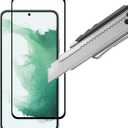 [2 Pack Tempered Glass Screen Protector Frontier Protective Protector for Samsung Galaxy S22 2022 Black with Fingerprint Sensor