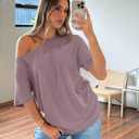 Trendy Queen Womens Off The Shoulder Tops Oversized T-Shirts Short Sleeve Tees Summer 2025 Casual Spring Fashion Clothes (Purple, L)