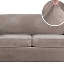 H.VERSAILTEX Real Velvet Plush 3 Piece Stretch Sofa Covers Couch Covers for 2 Cushion Couch Sofa Slipcovers Width Up to 90 Inch Feature Thick Soft Stay in Place (Large Sofa, Taupe)