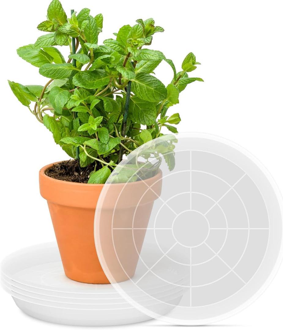 PACETAP 16 inch Plant Saucer Pot Tray 5 Pack, Large Thickened PP Plastic Flower Planter Water Drip Trays for Indoor Outdoor Garden, Semi-Transparent Planter Water Catcher for Pot, Plant Dish