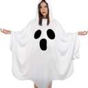 Ghost Costume White Poncho Cloak Boo Cape for Halloween Spooky Party Decoration (White)