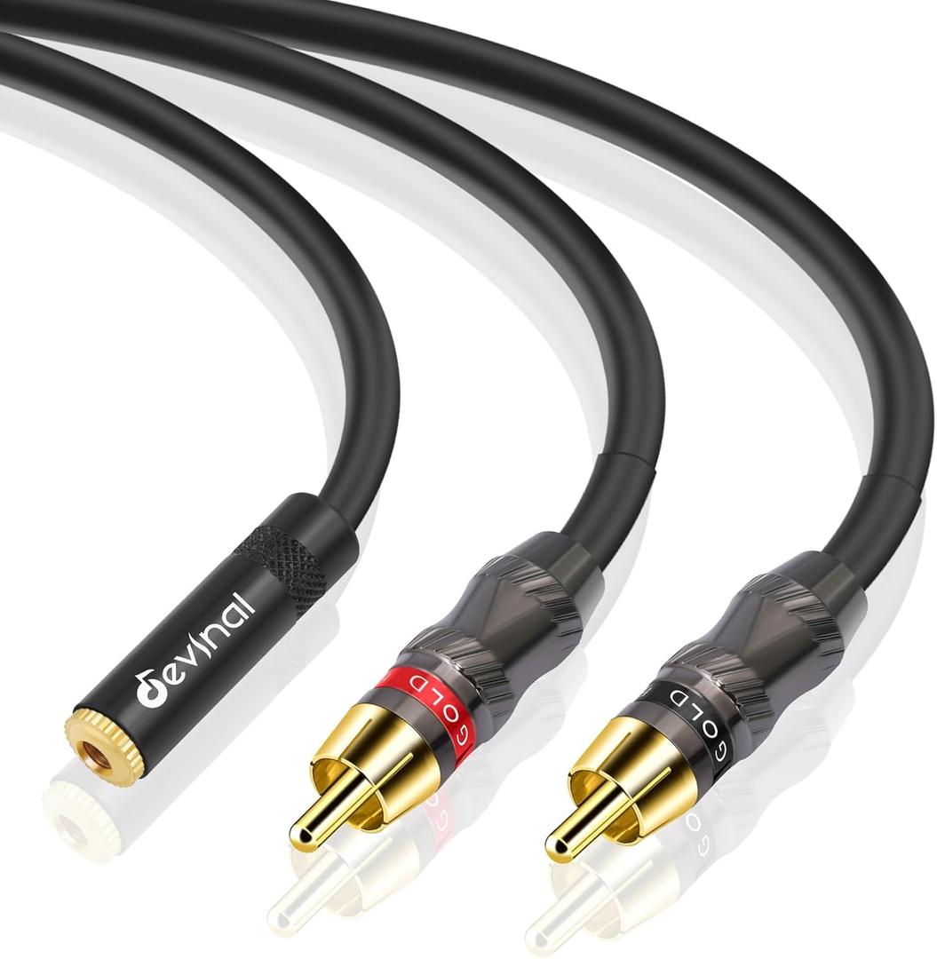 Devinal RCA to 1/8 Female Y Cable, Female 3.5mm to Dual RCA/Phono Male Stereo Splitter Cord, Mini Jack to 2 RCA Male Audio Breakout Adapter 12 inch 30cm