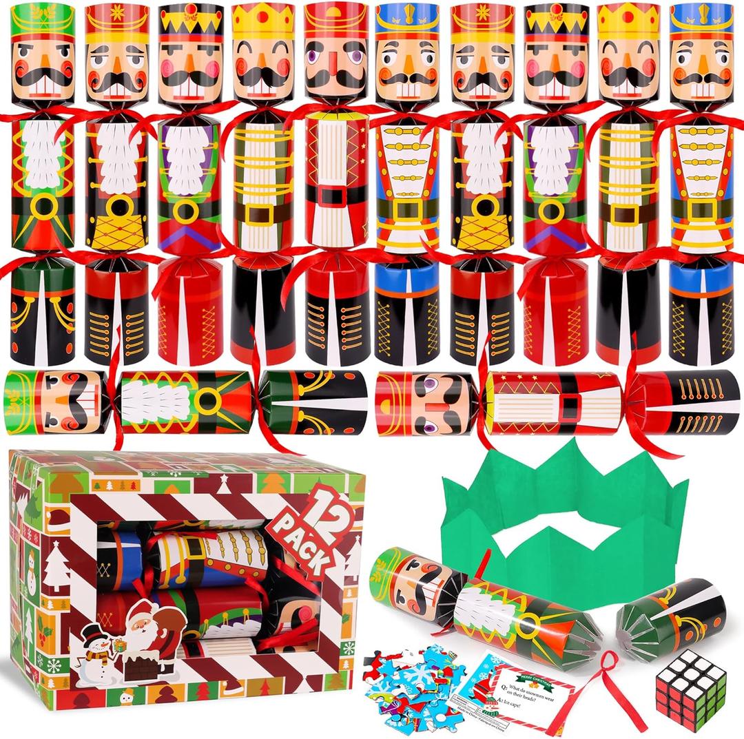 12 Pack Christmas No-Snap Party Table Favors, Christmas Party Supplies with Party Hat Joke & Little Surprise Toys Inside for Kids & Adults, Xmas Table Decorations Seasonal Holiday Dinner Table Gifts