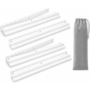 19.68" Scalloped Wooden Mahjong Racks with Magnetic Pushers, Set of 4, White Pine Wood with Non-Slip Base, Includes Grey Velvet Storage Bag, Fits Standard & Jumbo Tiles (Tiles Not Included)