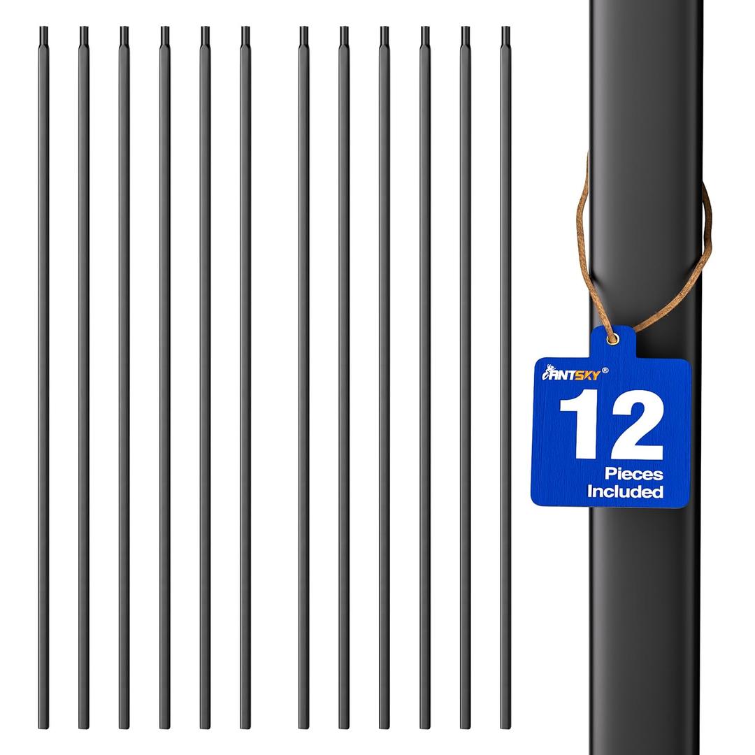 Wrought Iron Hollow Balusters - Deck Spindles Stair Railing Indoor,Stair Straight Hollow Iron Baluster Stair spindles, for Staircase Interior (12 Pack Black)