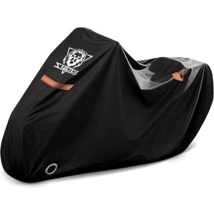 XYZCTEM Motorcycle Cover Waterproof Outdoor All Season Protection Motorcycle Storage Night Reflective Handles with Lock-Holes Storage Bag Fits up to 97" Motorcycle Vehicle Covers, Black