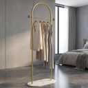 Gold Clothing Rack, Modern Clothes Rack with Shelf, Heavy Duty Freestanding Coat Rack, Metal Coat Hanger Stand with Hooks for Boutique Office