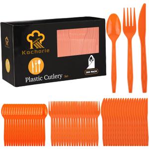 360 Pieces Orange Plastic Cutlery Set Disposable Plastic Utensils Heavy Duty Flatware Set Includes 120 Knives 120 Forks 120 Spoons for Party Wedding Birthday