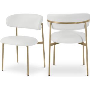 Meridian Furniture 759White-C Lupita Collection Modern | Contemporary Dining Chair with Soft Off-White Vegan Leather, Brushed Gold Metal Frame, 21.5" W x 23" D x 31.5" H, Off-White, Set of 2, Brushed Gold Finish