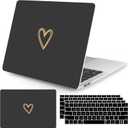 Seorsok Compatible with MacBook Air 13 Inch Case 2020 2019 2018 Release A1932 A2179 M1 A2337 Touch ID, Gold&Cute Heart Pattern Plastic Hard Shell Case with Keyboard Cover,Black