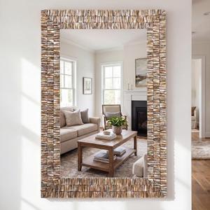 Large 36" x 24" Capiz Shell Mirror Rectangular Coastal Seashell Wall Decor