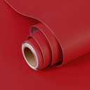Red Peel and Stick Wallpaper A Set of 23.6”x 236” Matte Red Self-Adhesive Removable Contact Paper Solid Color Waterproof Vinyl Roll for Cabinets Furniture Renovation Bedroom Wall Covering