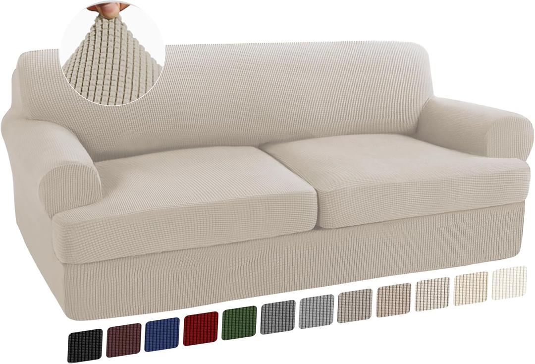 Turquoize 3 Piece T Cushion Sofa Slipcovers Stretch Couch Cover Furniture Covers with 2 Individual T Cushion Covers, Washable (2 Cushion Sofa, Island Fossi)