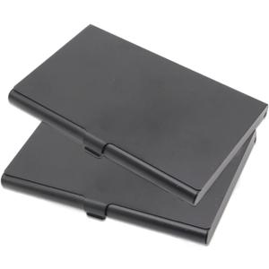 Pack of 2 Black Metal Business Card Holder, Aluminum Alloy Business Card Case, Flip Cover Slim Pocket Business Card Holder, Purse Name Card Holders for Men & Women