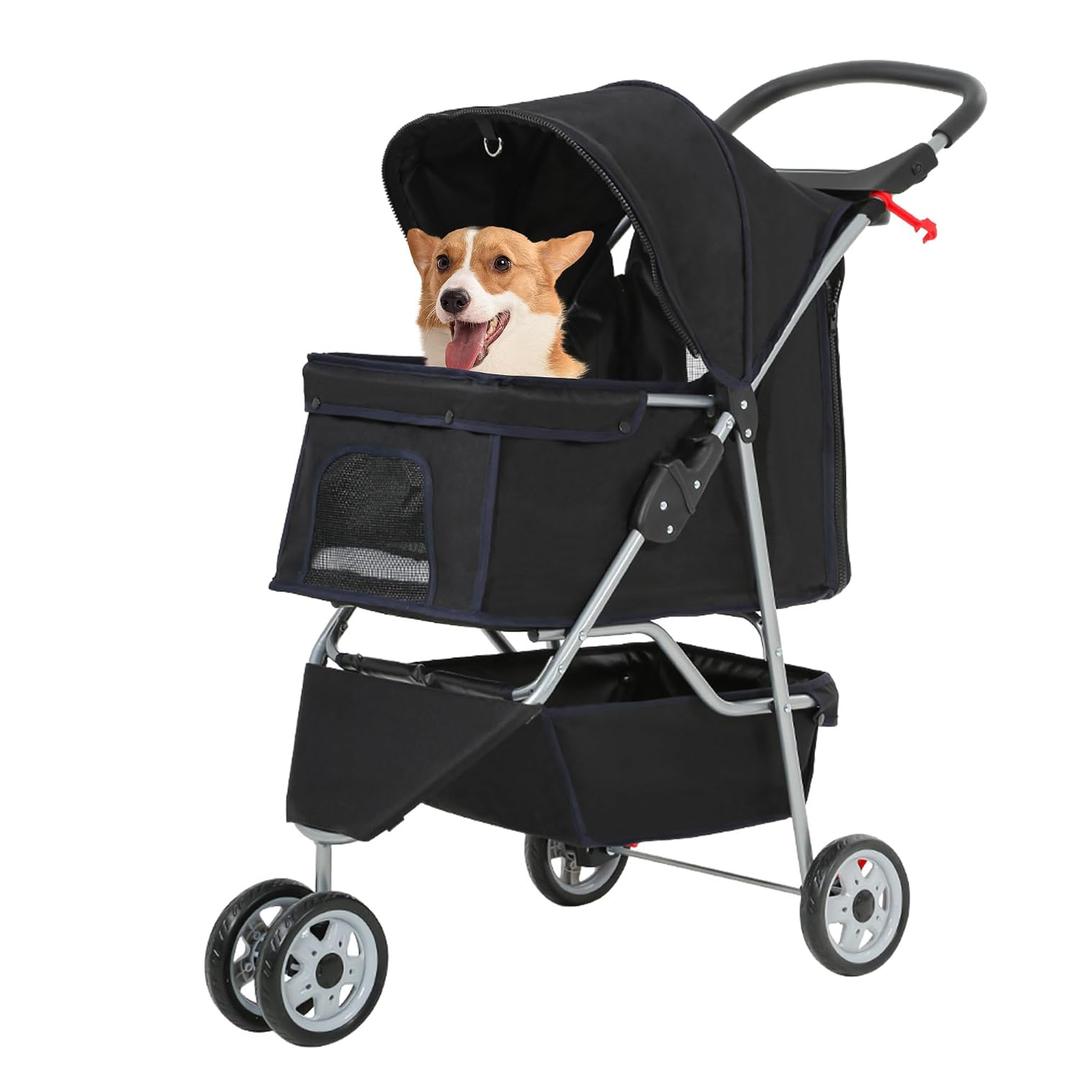 FDW | 3-Wheel Foldable Pet Stroller | Black | Lightweight & Portable