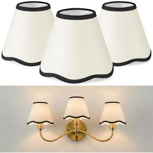 VIHOSE Set of 3 2.9" Top x 5.9" Bottom x 5.1" Height Lamp Shade with Petal Edge Chandelier Shades Fabric Scalloped Lampshade for Floor Wall Lamps Table Living Room Bedroom (Black Edge)