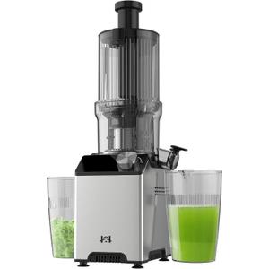 Cold Press Juicer, Juicer Machines with 4.35'' Wide Feed Chute, Stainless Steel Masticating Juicers Easy to Clean, Ergonomic Operational Panel Design, High Juice Yield, Gray Knob