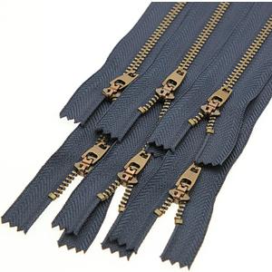 Leekayer #4 6pcs Metal Zipper for Jeans 5" Antique Brass Teeth Zipper Close End Jeans Zippers 12.7cm (Navy-Brass)