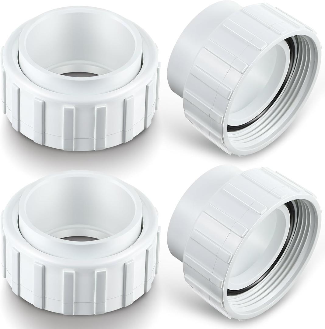 Dreyoo 4 Pcs Salt Cell 2" Union Replacement Kit Compatible with Hayward Salt Chlorine Generators, GLX-Cell-Union, Hayward T-3 T-15 Cleaner Coupler for Pool Part Spa Pump Union Assembly