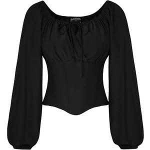 SCARLET DARKNESS Corset Tops for Women Elastic Neckline Renaissance Shirt Peasant Blouse (Large, Black)