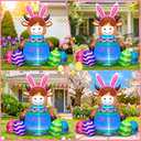 4FT Easter Inflatables Outdoor Decoration Highland Cattle, Blow Up Cow Yard Decor with Inflatable Bunny Ears Eggs Built in LED Lights for Lawn Garden Holiday Party