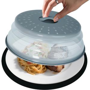 12" Large Microwave Splatter Cover & Silicone Mat, Foldable Food Cover and Raised Handle, BPA-Free Splatter Guard Lid, Multi-Purpose Heat-Resistant Mat for Pots,and Kitchen (Gray)
