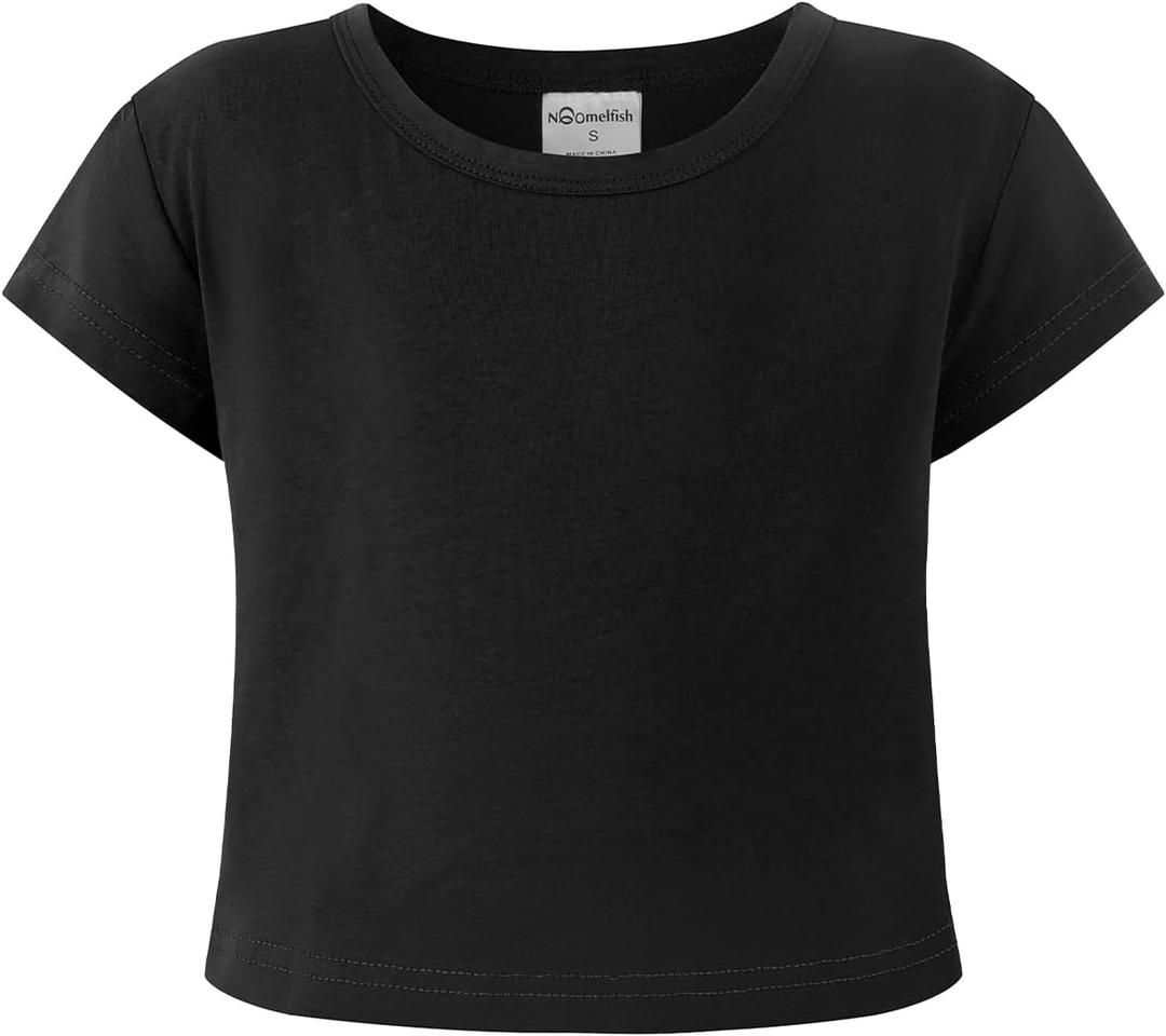 Noomelfish Girls Short Sleeve Crop Tops Kids Summer Dance Cropped T-Shirts (5-14 Years)