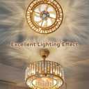 19.1 Inch Gold Fandelier Crystal Ceiling Fan with Light, Caged Chandelier Fan with Remote Control, 6-Speed Reversible Quiet DC Motor, Modern Ceiling Fan for Bedroom Girls Room Kitchen, 20 Inch
