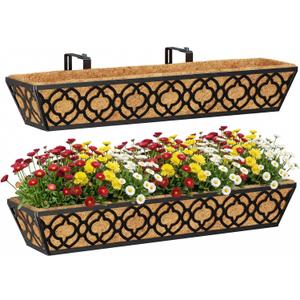 Y&M Deck Railing Planter Boxes 30 Inch 2 Pack, Adjustable Balcony Planter for Outdoor Plants, Metal Railing Planter Box for Deck, Fence and Porch, Window Boxes Outdoor, Sturdy Hanging Planter